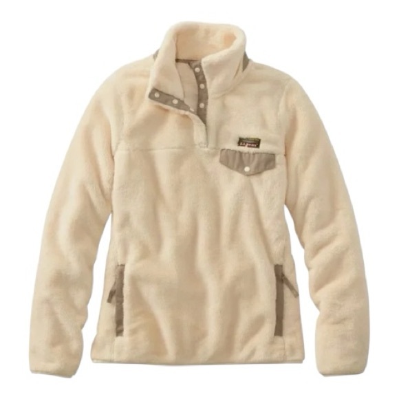 L.L. Bean Tops - L.L. Bean Cream Fleece Snap Pullover with Contrasting Trim